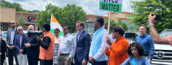 Legislators from Georgia (GA) show support for the Hindu community (From left to right: Senator Shawn Still, Senator Greg Dolezal, Representative Carter Barret, Senator Jason Esteves, Representative Todd Jones, Dr. Vasudev Patel, GA Representative Esther Panitch, Rajeev Menon, US Congressman (GA-7) Dr. Rich McCormick, Consul General of India, Atlanta Ramesh Babu Lakshmanan and Dr. Ajay Houde)